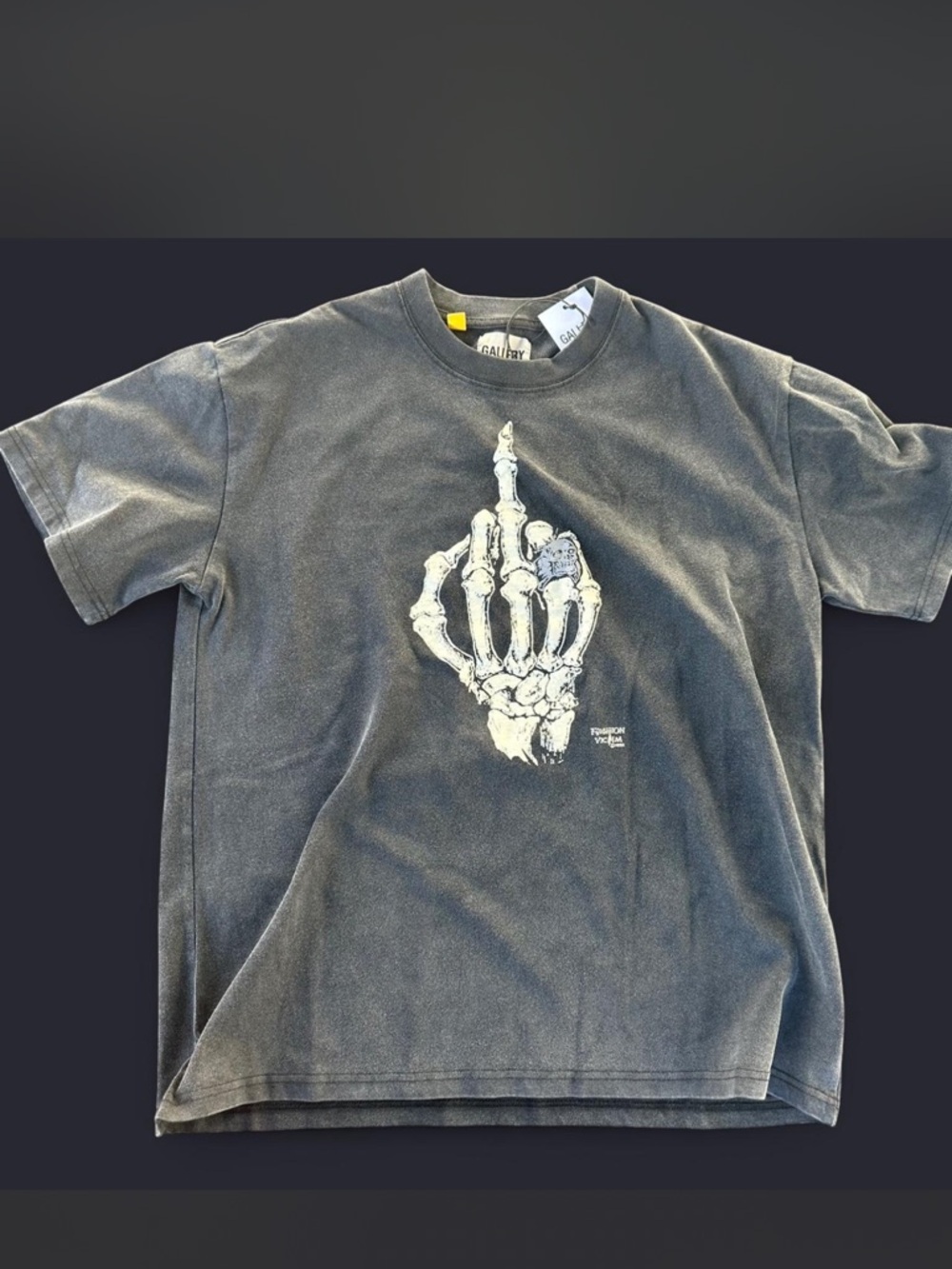 Gallery Dept Black Washed Skeleton Middle Finger Graphic Tee